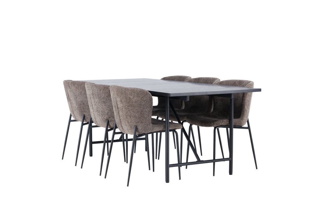 Venture Home Astrid Dining Table 200*75 - Matte black / Matte black MDF with veneer +Modesto Dining Chair - Grey / Smoked Black Boucle _6