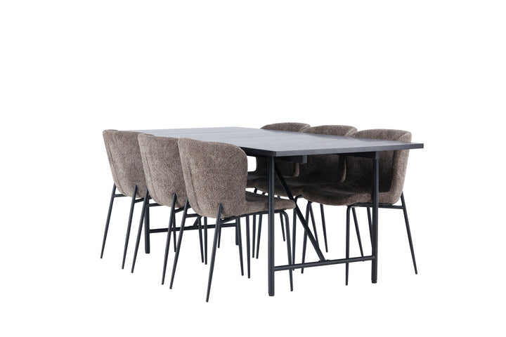 Venture Home Astrid Dining Table 200*75 - Matte black / Matte black MDF with veneer +Modesto Dining Chair - Grey / Smoked Black Boucle _6