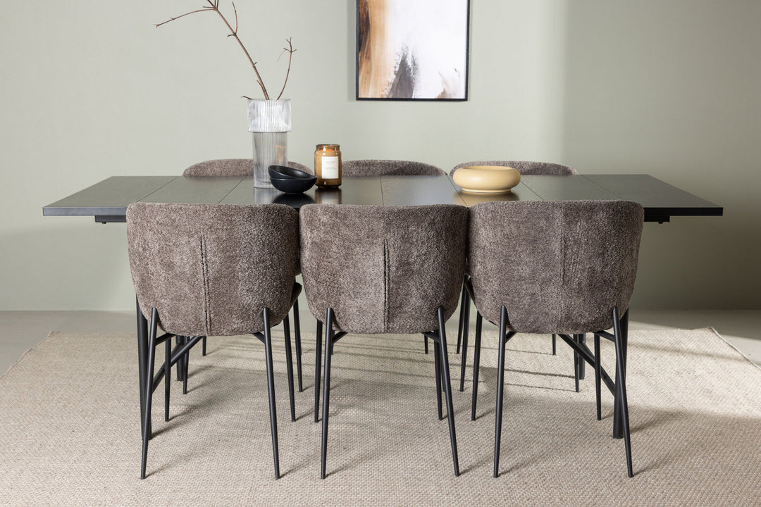 Venture Home Astrid Dining Table 200*75 - Matte black / Matte black MDF with veneer +Modesto Dining Chair - Grey / Smoked Black Boucle _6