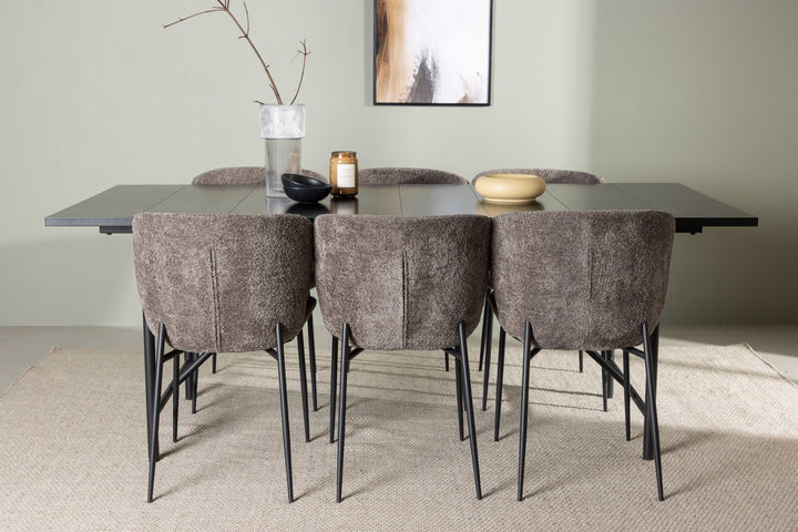 Venture Home Astrid Dining Table 200*75 - Matte black / Matte black MDF with veneer +Modesto Dining Chair - Grey / Smoked Black Boucle _6