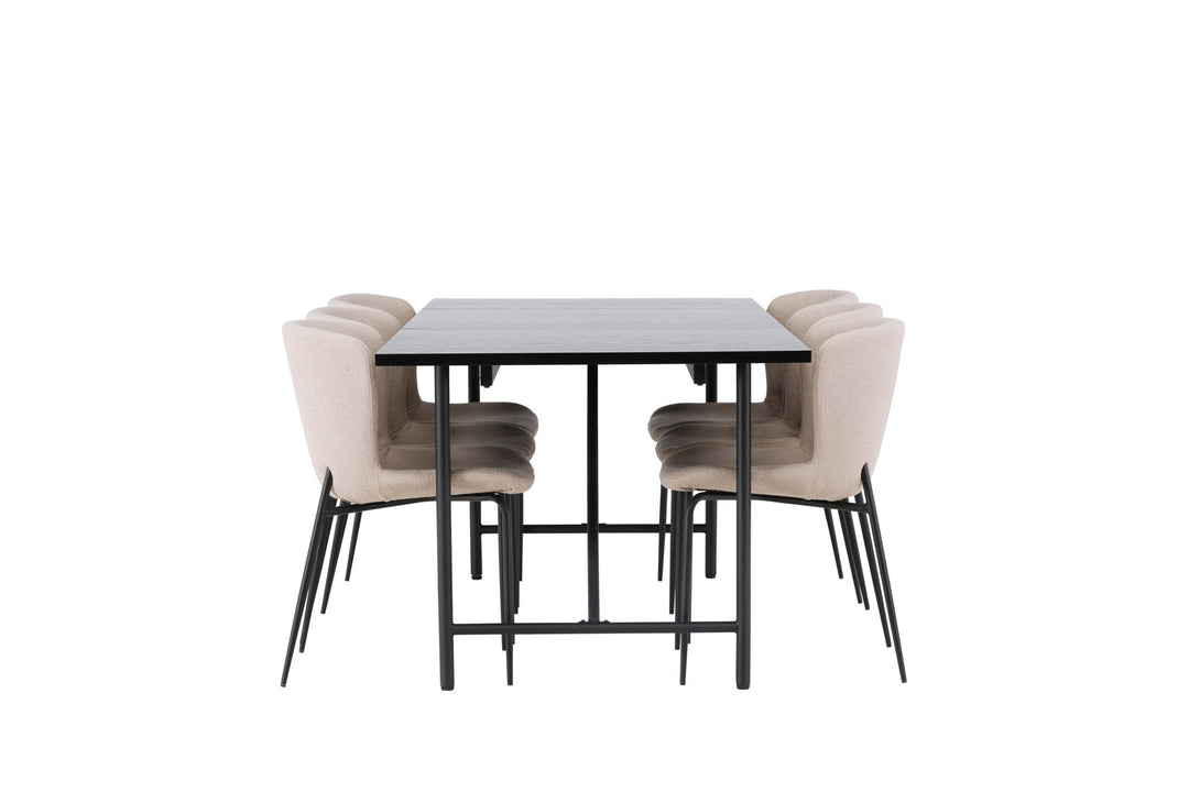 Venture Home Astrid Dining Table 200*75 - Matte black / Matte black MDF with veneer +Modesto Dining Chair - Beige / Beige Boucle _6