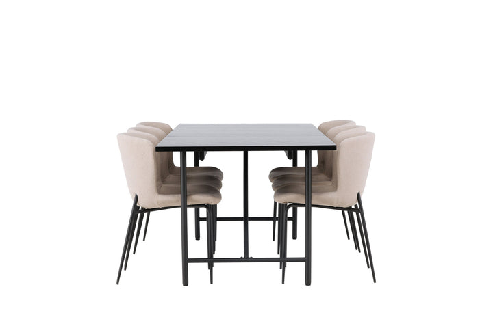 Venture Home Astrid Dining Table 200*75 - Matte black / Matte black MDF with veneer +Modesto Dining Chair - Beige / Beige Boucle _6