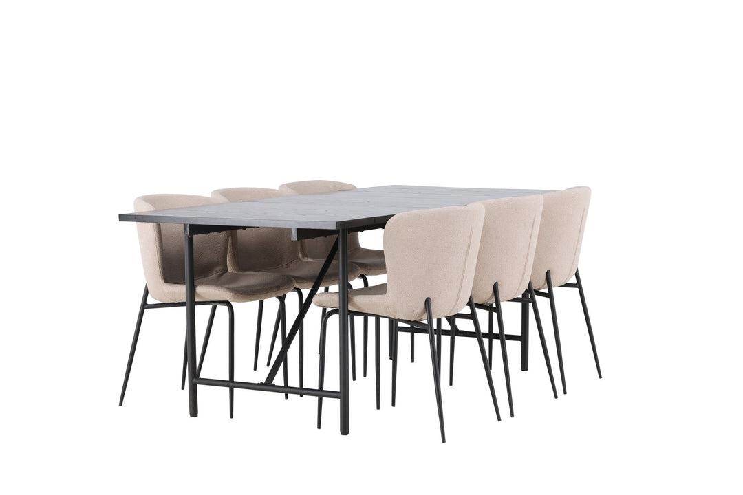 Venture Home Astrid Dining Table 200*75 - Matte black / Matte black MDF with veneer +Modesto Dining Chair - Beige / Beige Boucle _6