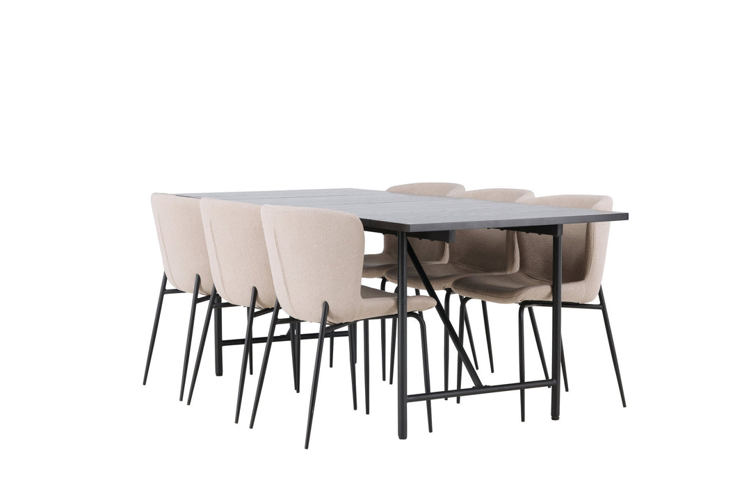 Venture Home Astrid Dining Table 200*75 - Matte black / Matte black MDF with veneer +Modesto Dining Chair - Beige / Beige Boucle _6