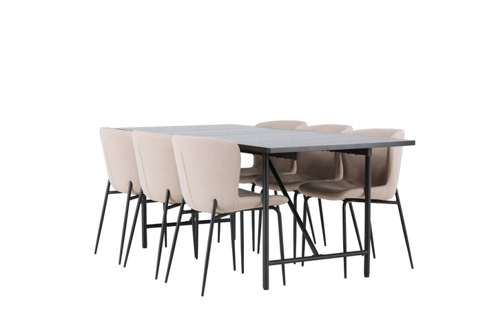 Venture Home Astrid Dining Table 200*75 - Matte black / Matte black MDF with veneer +Modesto Dining Chair - Beige / Beige Boucle _6