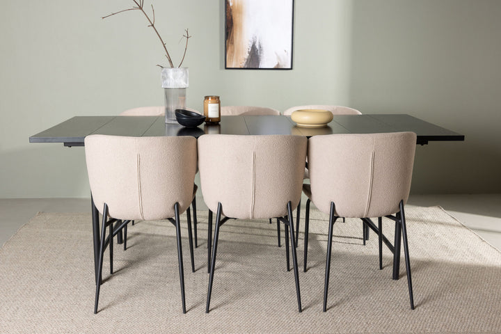 Venture Home Astrid Dining Table 200*75 - Matte black / Matte black MDF with veneer +Modesto Dining Chair - Beige / Beige Boucle _6