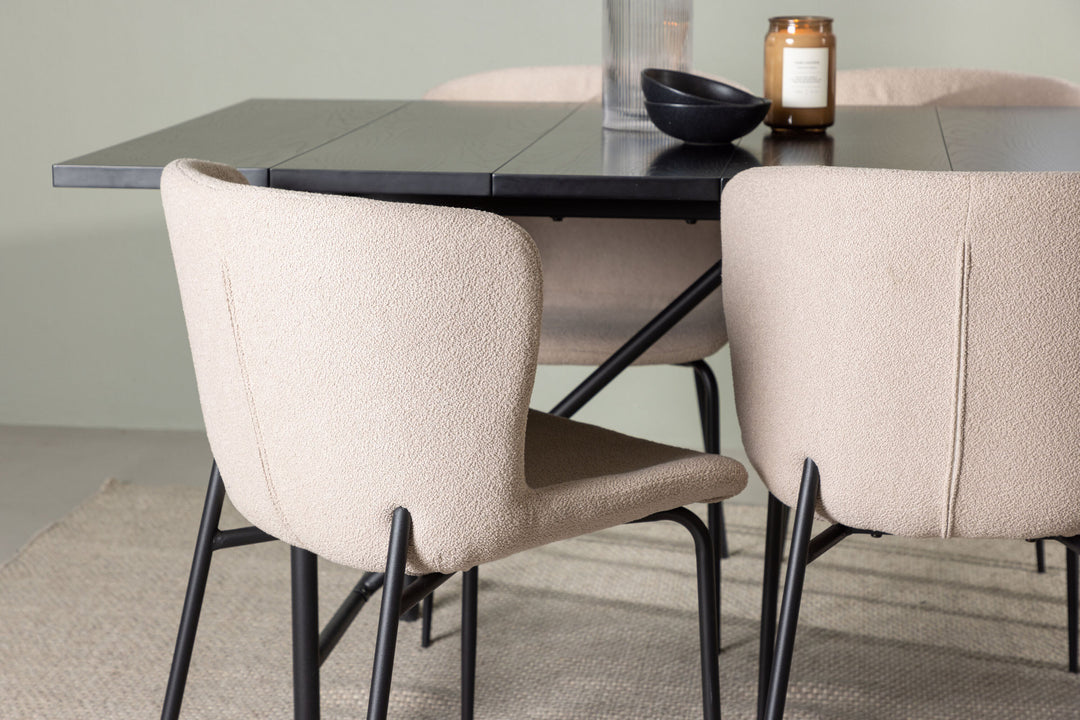 Venture Home Astrid Dining Table 200*75 - Matte black / Matte black MDF with veneer +Modesto Dining Chair - Beige / Beige Boucle _6
