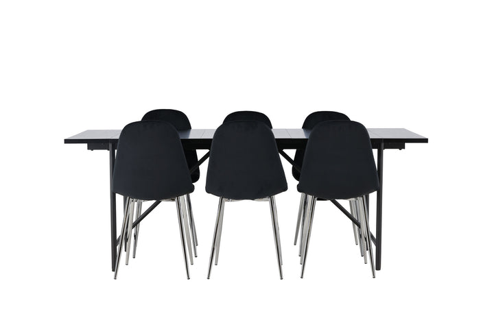 Venture Home Astrid Dining Table 200*75 - Matte black / Matte black MDF with veneer +Polar Dining Chair - Black Velvet / Chrome _6