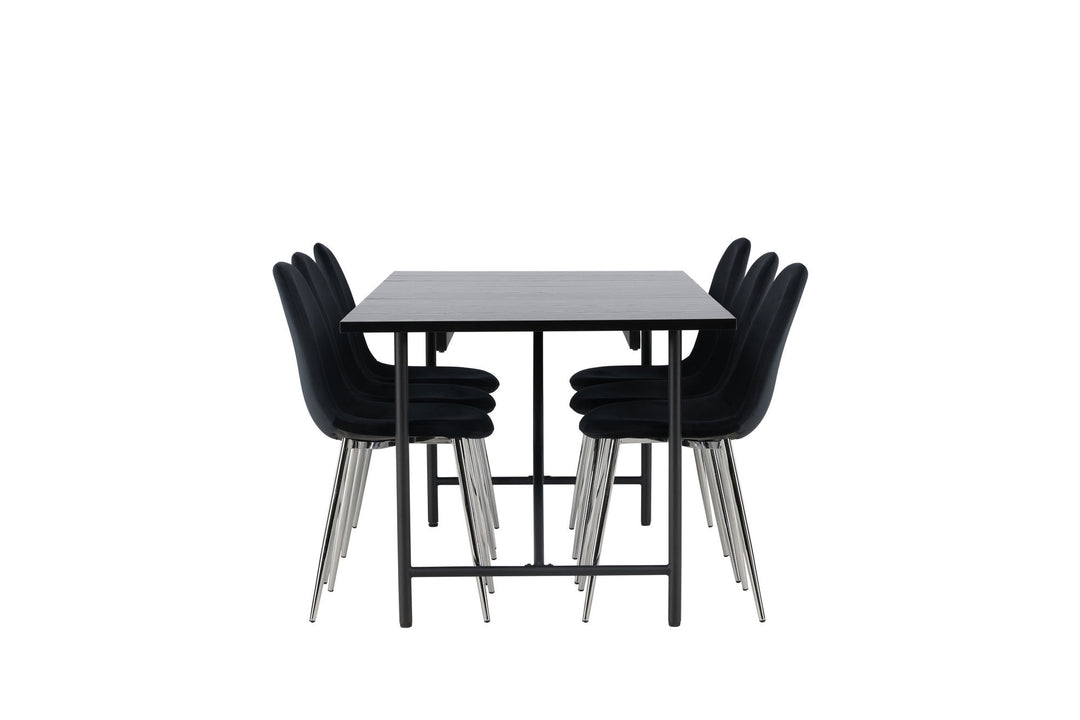 Venture Home Astrid Dining Table 200*75 - Matte black / Matte black MDF with veneer +Polar Dining Chair - Black Velvet / Chrome _6