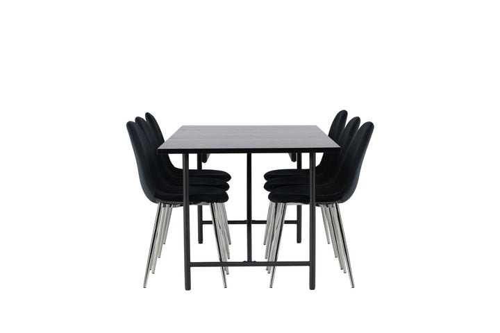 Venture Home Astrid Dining Table 200*75 - Matte black / Matte black MDF with veneer +Polar Dining Chair - Black Velvet / Chrome _6