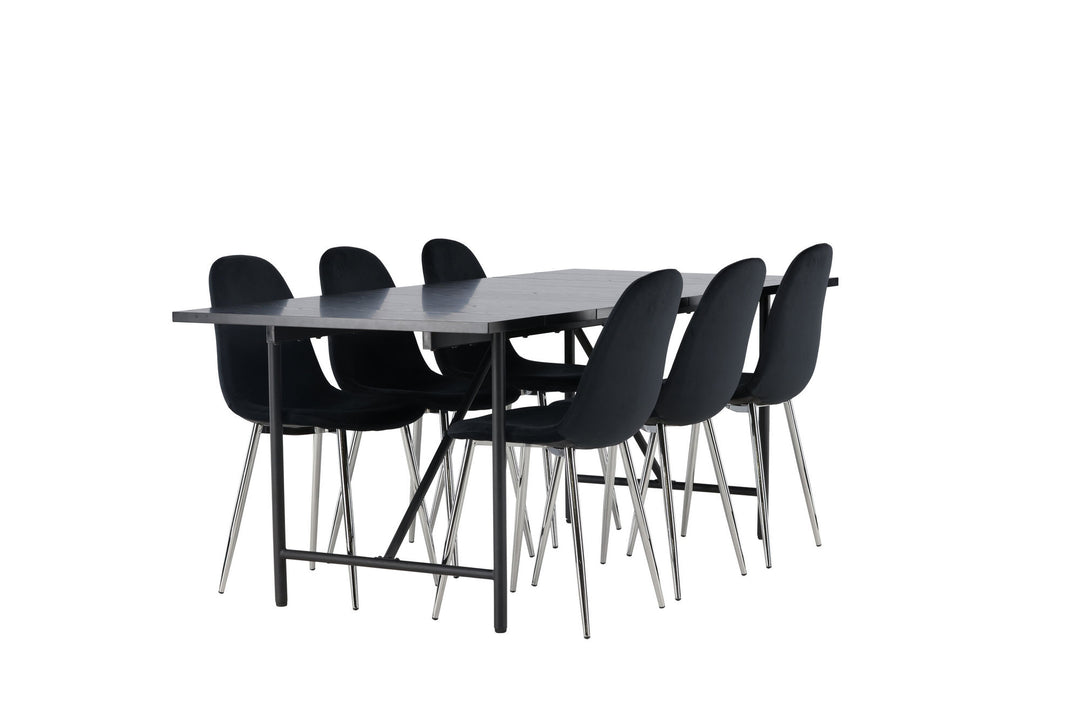 Venture Home Astrid Dining Table 200*75 - Matte black / Matte black MDF with veneer +Polar Dining Chair - Black Velvet / Chrome _6