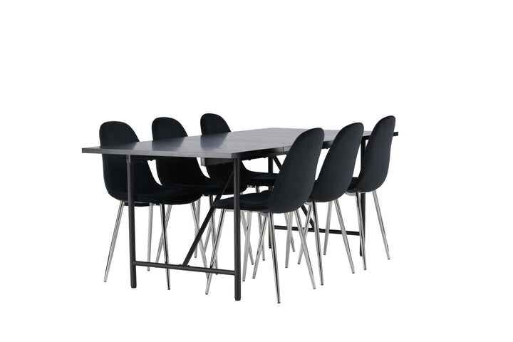 Venture Home Astrid Dining Table 200*75 - Matte black / Matte black MDF with veneer +Polar Dining Chair - Black Velvet / Chrome _6