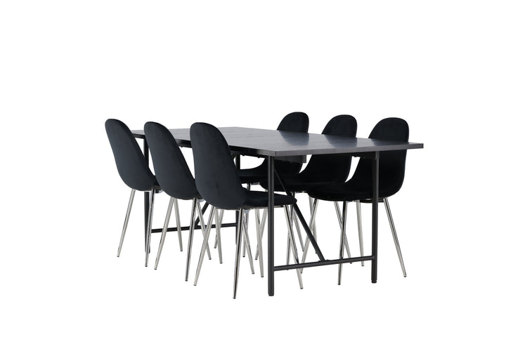 Venture Home Astrid Dining Table 200*75 - Matte black / Matte black MDF with veneer +Polar Dining Chair - Black Velvet / Chrome _6