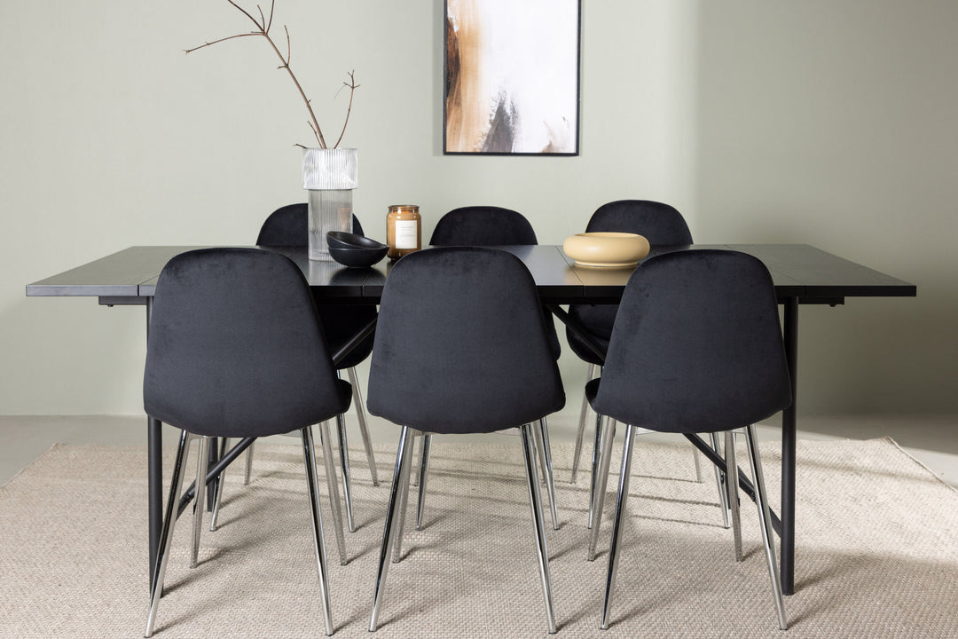 Venture Home Astrid Dining Table 200*75 - Matte black / Matte black MDF with veneer +Polar Dining Chair - Black Velvet / Chrome _6