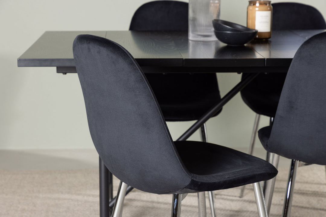 Venture Home Astrid Dining Table 200*75 - Matte black / Matte black MDF with veneer +Polar Dining Chair - Black Velvet / Chrome _6
