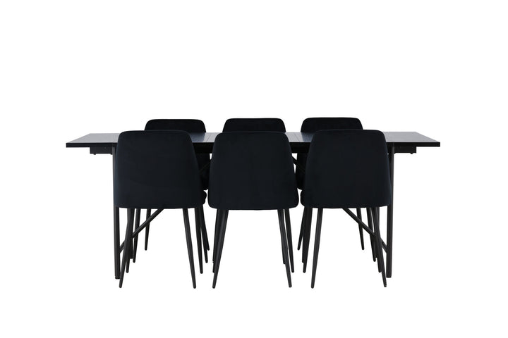 Venture Home Astrid Dining Table 200*75 - Matte black / Matte black MDF with veneer +Night Dining Chair - Black / Black Velvet _6