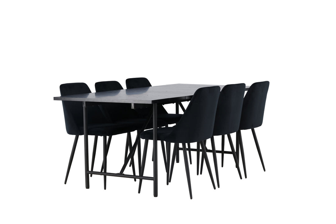 Venture Home Astrid Dining Table 200*75 - Matte black / Matte black MDF with veneer +Night Dining Chair - Black / Black Velvet _6
