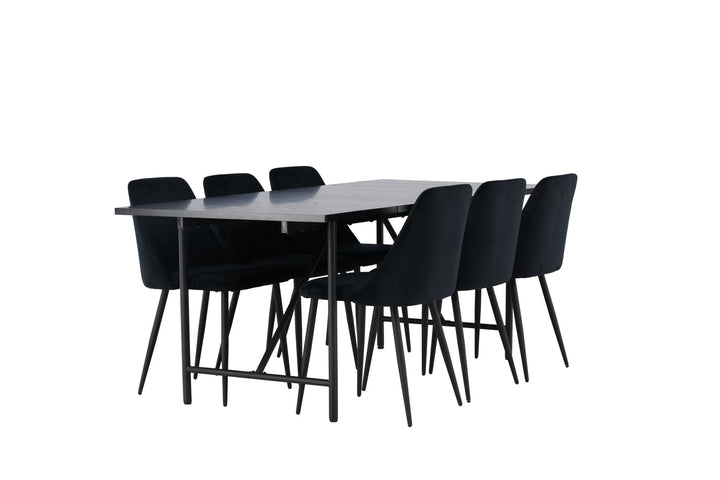 Venture Home Astrid Dining Table 200*75 - Matte black / Matte black MDF with veneer +Night Dining Chair - Black / Black Velvet _6