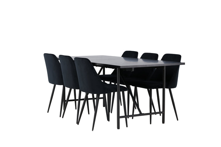 Venture Home Astrid Dining Table 200*75 - Matte black / Matte black MDF with veneer +Night Dining Chair - Black / Black Velvet _6