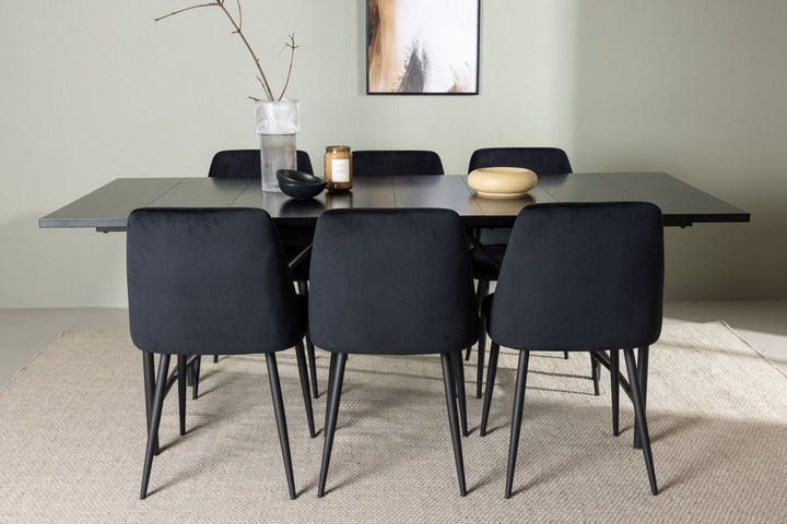 Venture Home Astrid Dining Table 200*75 - Matte black / Matte black MDF with veneer +Night Dining Chair - Black / Black Velvet _6