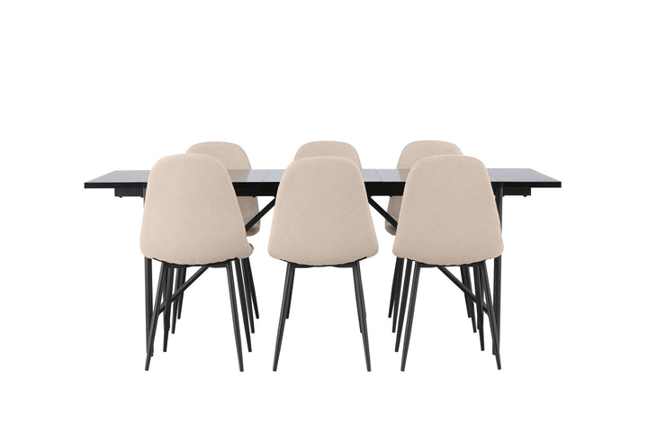 Venture Home Astrid Dining Table 200*75 - Matte black / Matte black MDF with veneer +Polar Dining Chair - Black / Beige Boucle _6