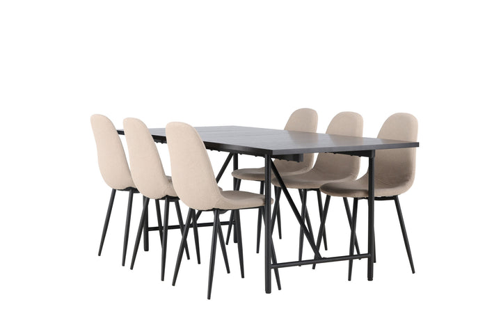 Venture Home Astrid Dining Table 200*75 - Matte black / Matte black MDF with veneer +Polar Dining Chair - Black / Beige Boucle _6