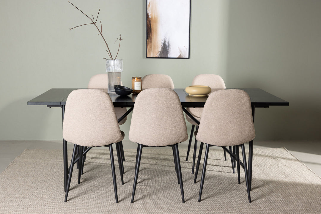 Venture Home Astrid Dining Table 200*75 - Matte black / Matte black MDF with veneer +Polar Dining Chair - Black / Beige Boucle _6
