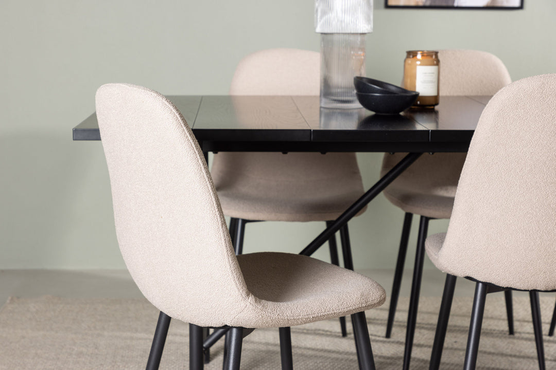 Venture Home Astrid Dining Table 200*75 - Matte black / Matte black MDF with veneer +Polar Dining Chair - Black / Beige Boucle _6