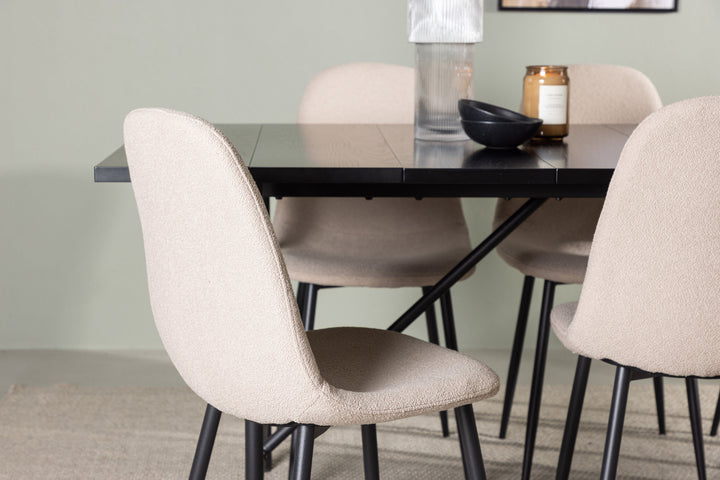 Venture Home Astrid Dining Table 200*75 - Matte black / Matte black MDF with veneer +Polar Dining Chair - Black / Beige Boucle _6
