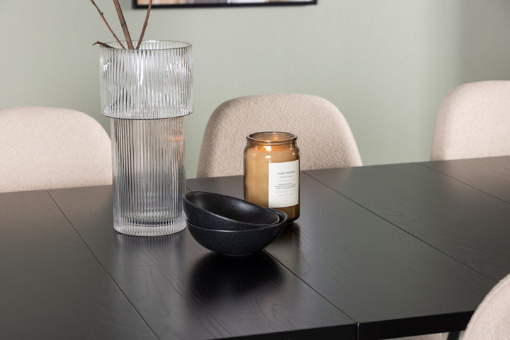 Venture Home Astrid Dining Table 200*75 - Matte black / Matte black MDF with veneer +Polar Dining Chair - Black / Beige Boucle _6