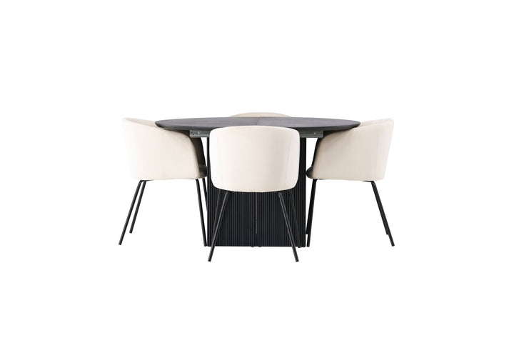 Venture Home Matilda Dining Table φ130 - Black / Black MDF with veneer +Berit Chair - Black / Beige Velvet _4