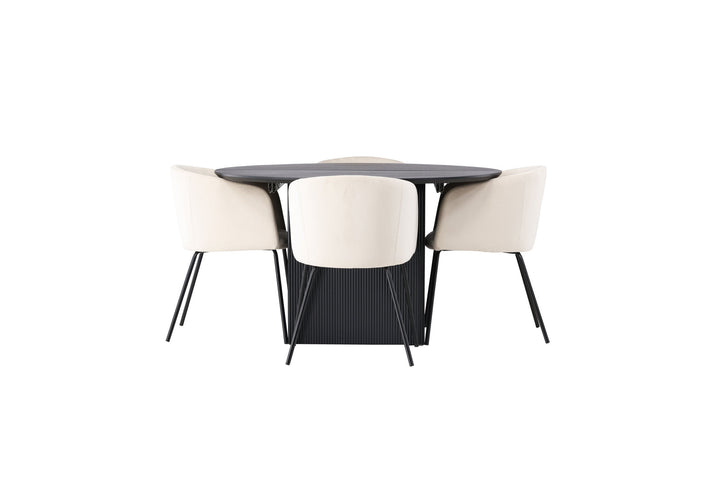Venture Home Matilda Dining Table φ130 - Black / Black MDF with veneer +Berit Chair - Black / Beige Velvet _4