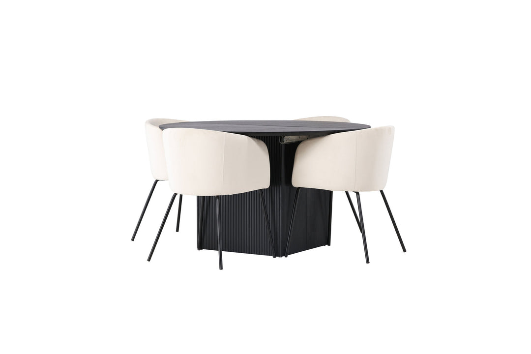 Venture Home Matilda Dining Table φ130 - Black / Black MDF with veneer +Berit Chair - Black / Beige Velvet _4