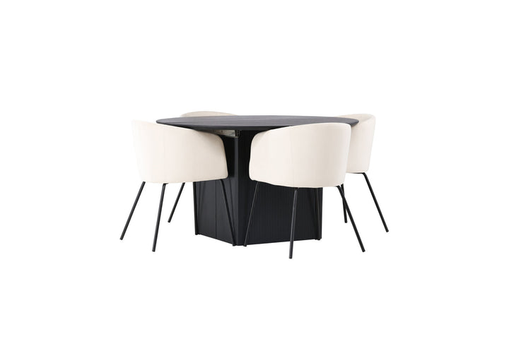 Venture Home Matilda Dining Table φ130 - Black / Black MDF with veneer +Berit Chair - Black / Beige Velvet _4