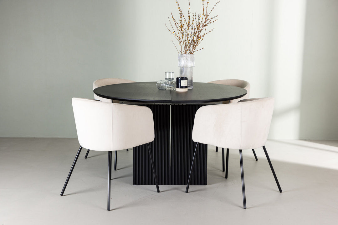 Venture Home Matilda Dining Table φ130 - Black / Black MDF with veneer +Berit Chair - Black / Beige Velvet _4