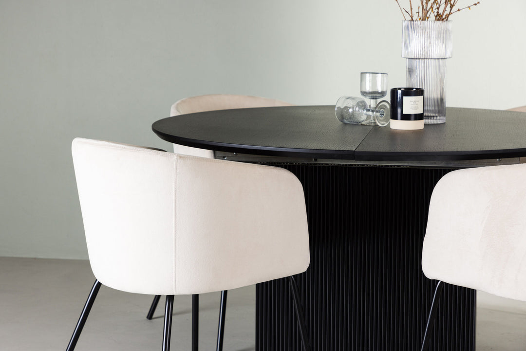 Venture Home Matilda Dining Table φ130 - Black / Black MDF with veneer +Berit Chair - Black / Beige Velvet _4
