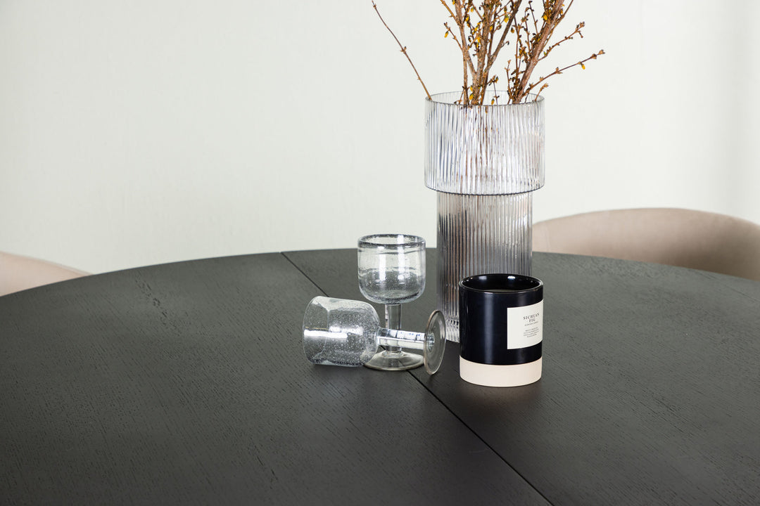 Venture Home Matilda Dining Table φ130 - Black / Black MDF with veneer +Berit Chair - Black / Beige Velvet _4