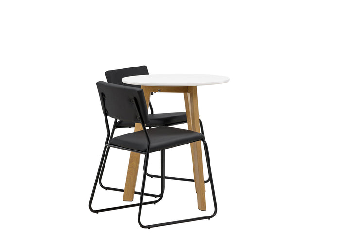 Venture Home Leonora Dining Table φ65 - Oaklook / White MDF +Kenth Chair - Black / Black PU _2