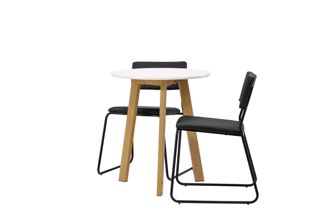 Venture Home Leonora Dining Table φ65 - Oaklook / White MDF +Kenth Chair - Black / Black PU _2