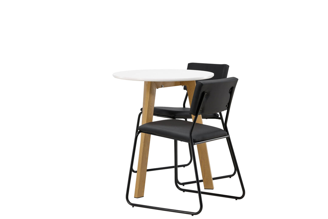 Venture Home Leonora Dining Table φ65 - Oaklook / White MDF +Kenth Chair - Black / Black PU _2