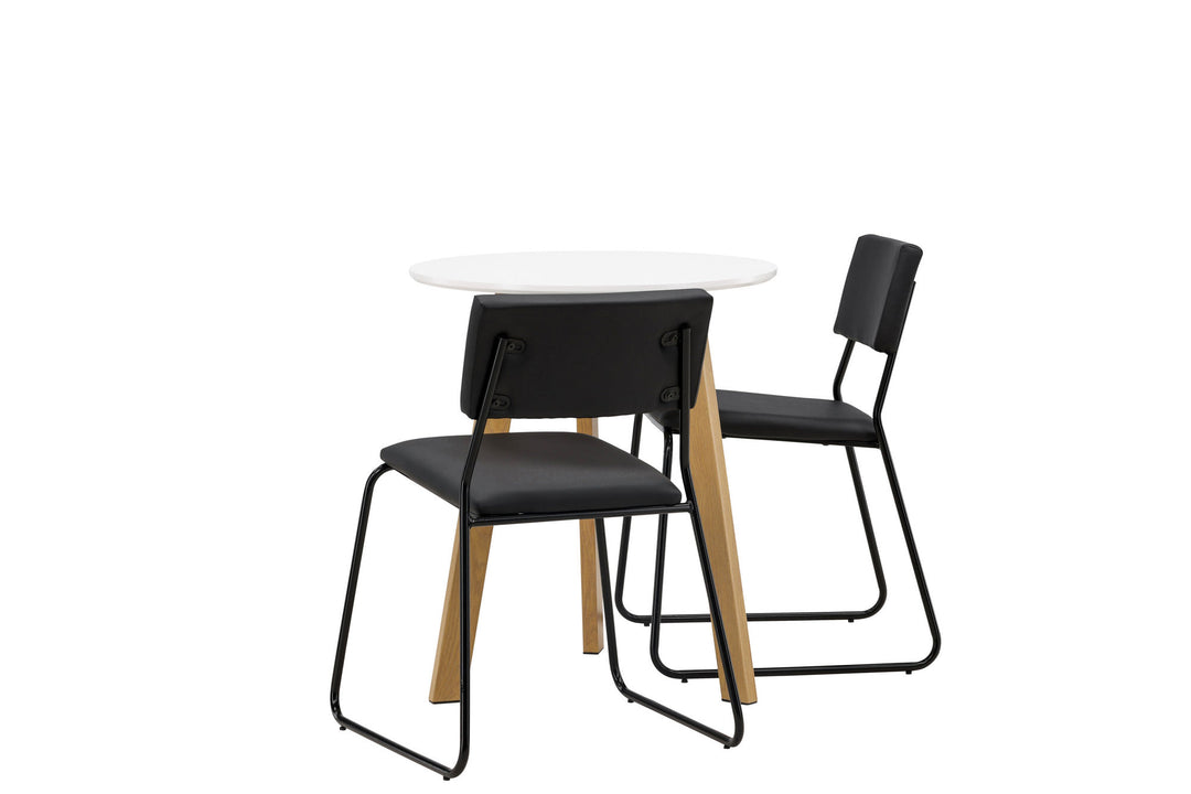 Venture Home Leonora Dining Table φ65 - Oaklook / White MDF +Kenth Chair - Black / Black PU _2