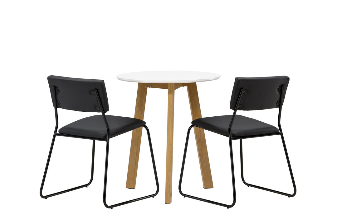 Venture Home Leonora Dining Table φ65 - Oaklook / White MDF +Kenth Chair - Black / Black PU _2
