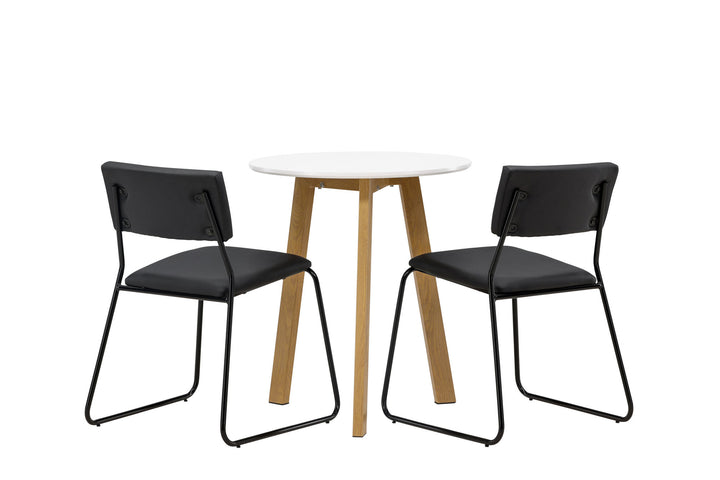 Venture Home Leonora Dining Table φ65 - Oaklook / White MDF +Kenth Chair - Black / Black PU _2
