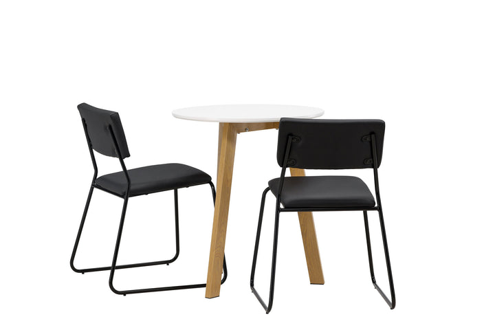 Venture Home Leonora Dining Table φ65 - Oaklook / White MDF +Kenth Chair - Black / Black PU _2
