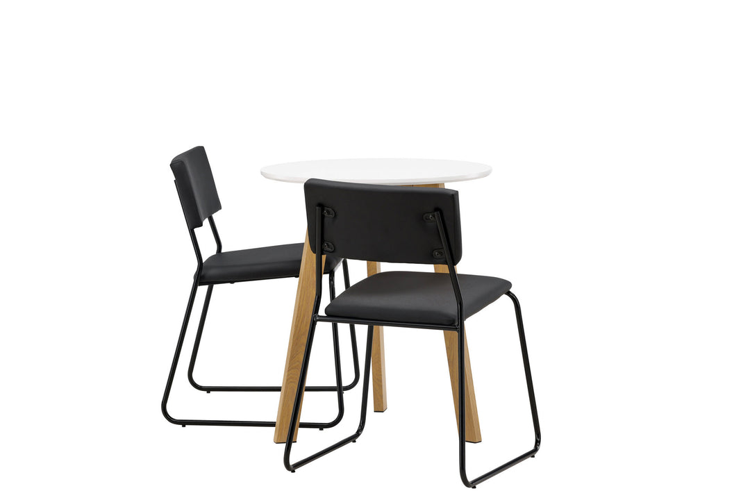 Venture Home Leonora Dining Table φ65 - Oaklook / White MDF +Kenth Chair - Black / Black PU _2