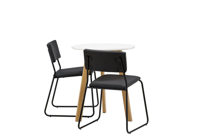 Venture Home Leonora Dining Table φ65 - Oaklook / White MDF +Kenth Chair - Black / Black PU _2
