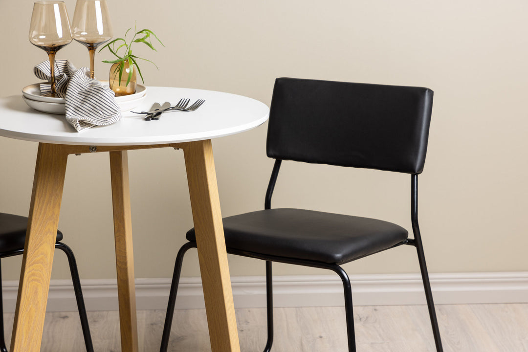 Venture Home Leonora Dining Table φ65 - Oaklook / White MDF +Kenth Chair - Black / Black PU _2
