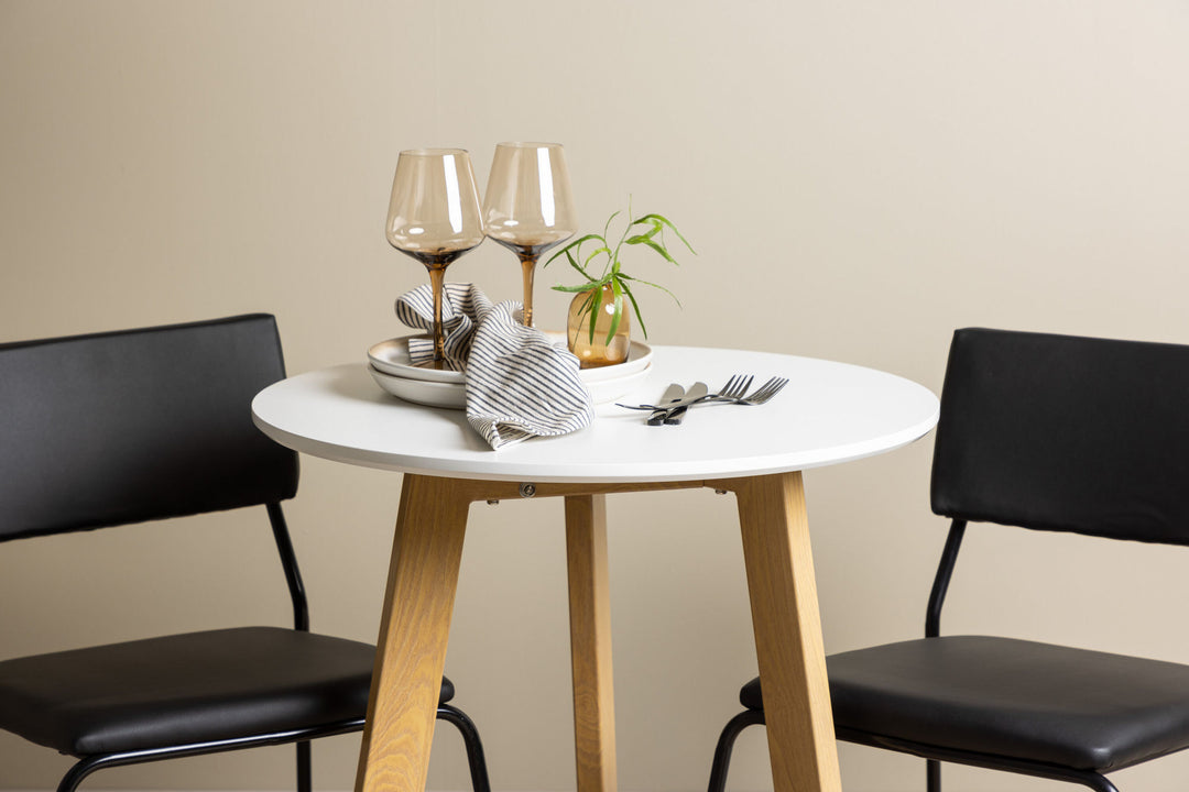 Venture Home Leonora Dining Table φ65 - Oaklook / White MDF +Kenth Chair - Black / Black PU _2