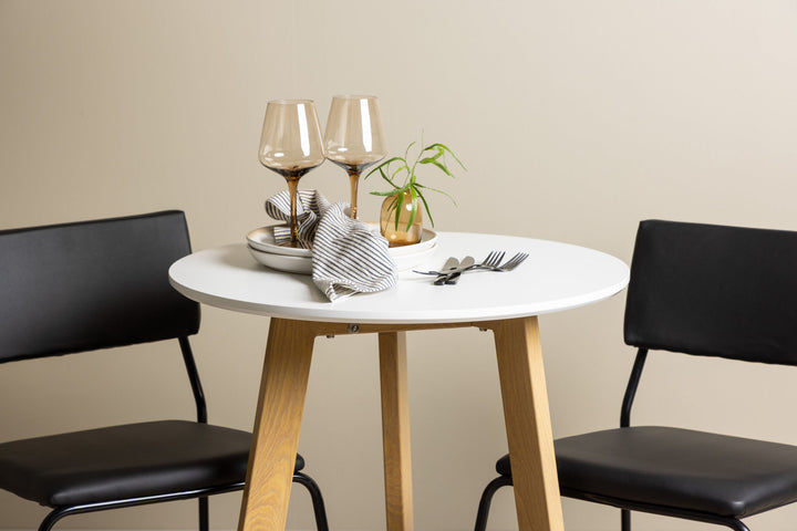 Venture Home Leonora Dining Table φ65 - Oaklook / White MDF +Kenth Chair - Black / Black PU _2