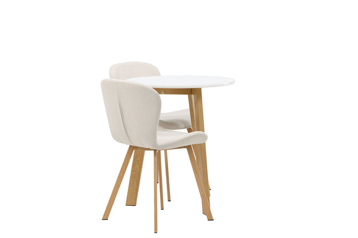Venture Home Leonora Dining Table φ65 - Oaklook / White MDF +Lilja Dining Chair - Oaklook / Beige Fabric _2